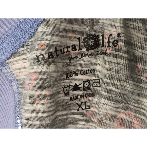 New Natural Life Cut It Out Tee XL Charcoal Floral Open Back Cotton Top - Picture 12 of 14